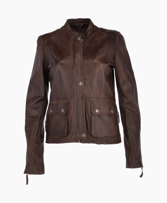 Leather Biker Jacket Brown Bedford