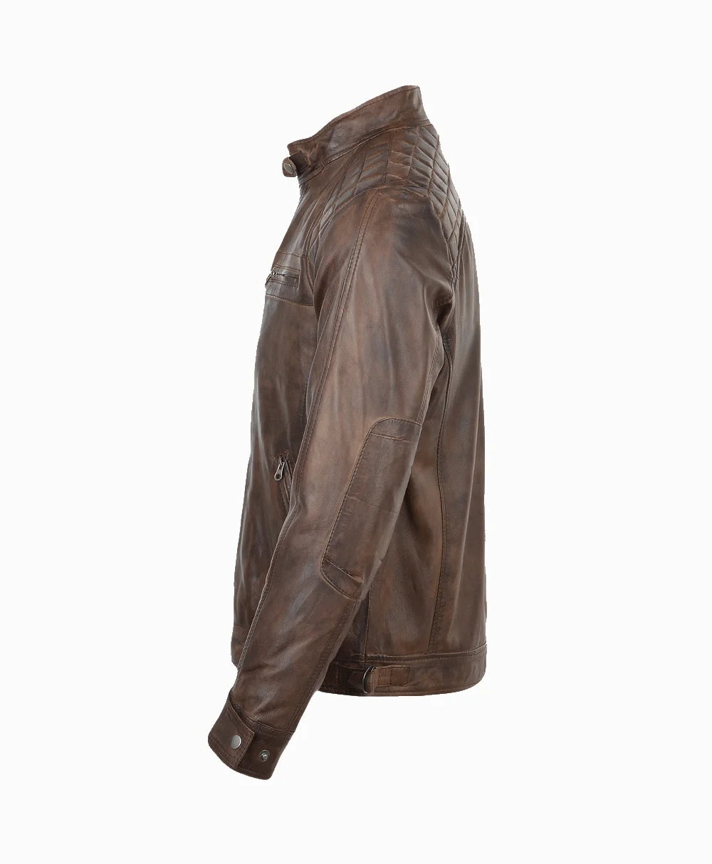 Leather Biker Jacket Brown Charlotte