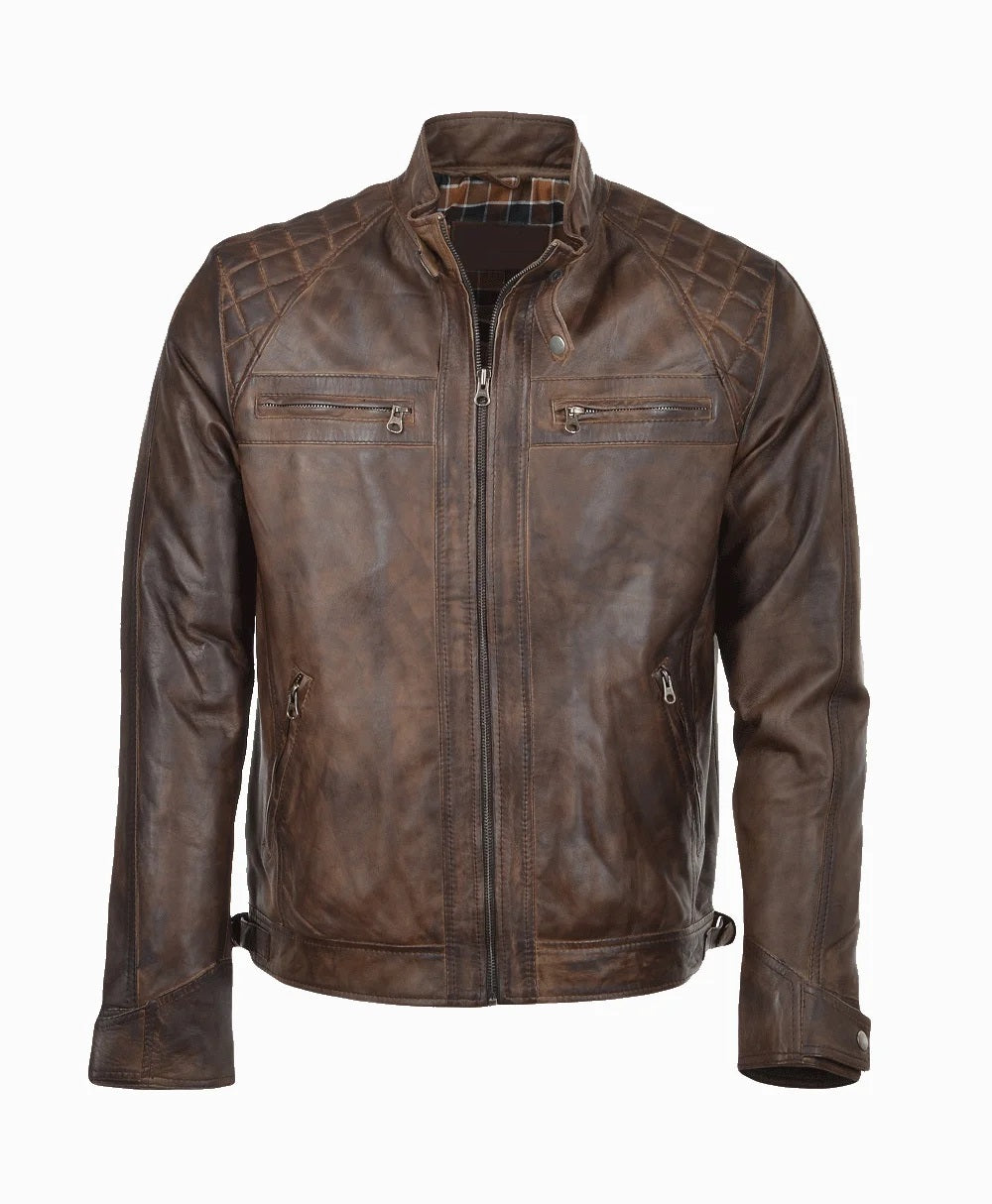 Leather Biker Jacket Brown Charlotte