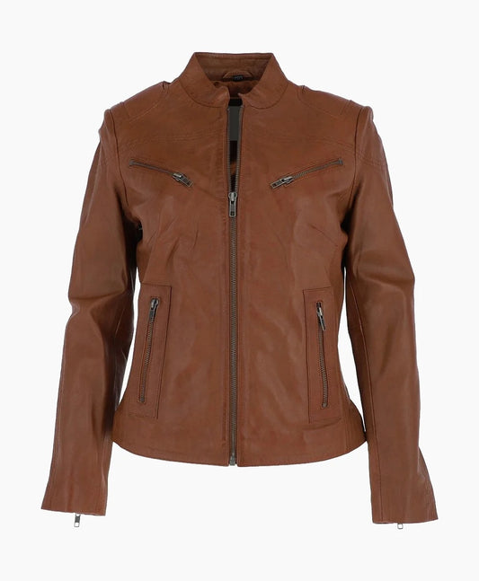 Leather Biker Jacket Brown Derby