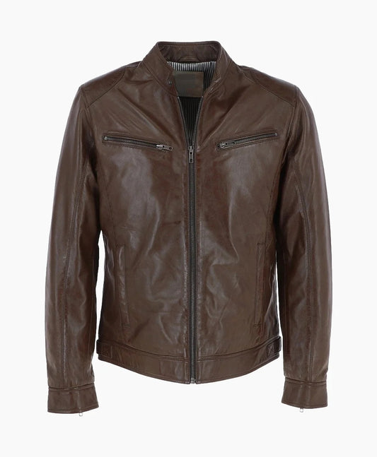 Leather Biker Jacket Brown Garland