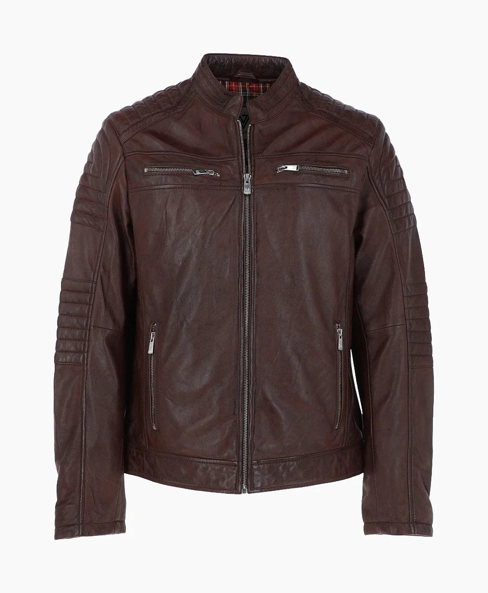 Leather Biker Jacket Brown Jackson