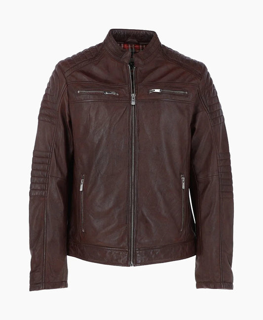 Leather Biker Jacket Brown Jackson
