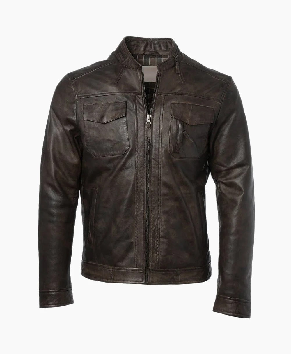 Leather Biker Jacket Brown Milwaukee