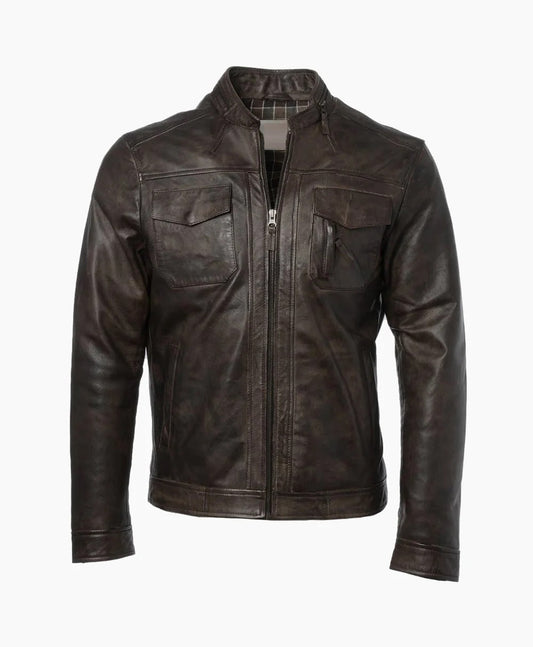 Leather Biker Jacket Brown Milwaukee