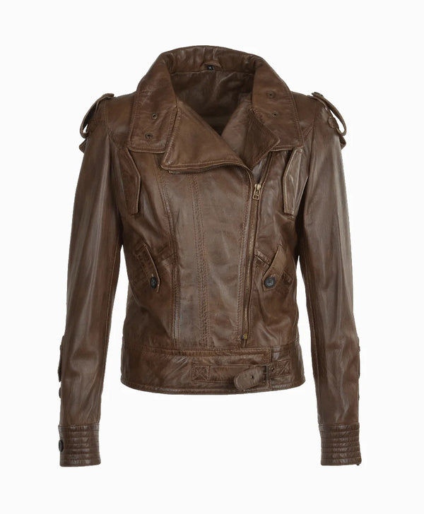Leather Biker Jacket Brown Oregon