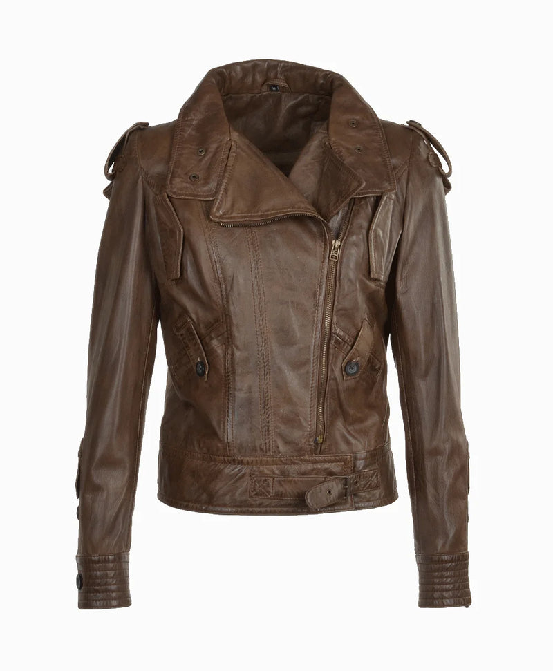 Leather Biker Jacket Brown Oregon