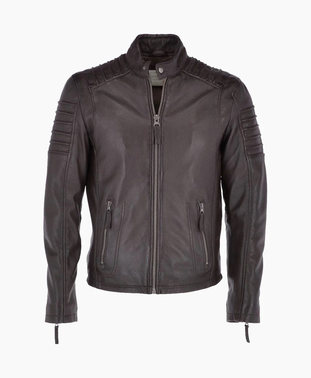 Leather Biker Jacket Brown Phoenix