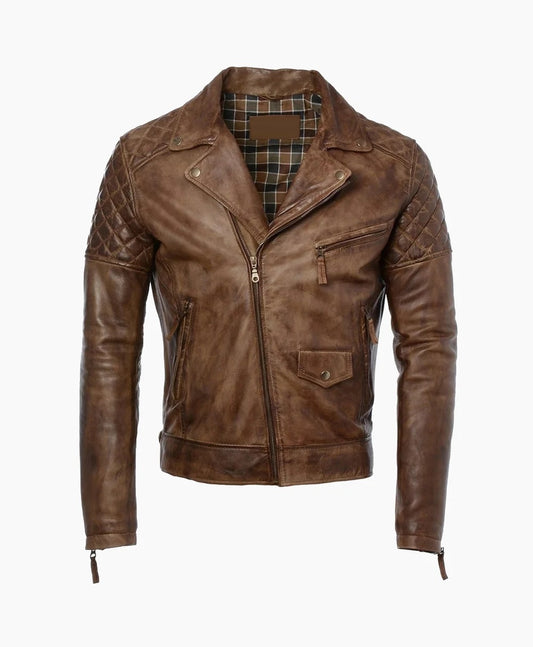 Leather Biker Jacket Brown Saint