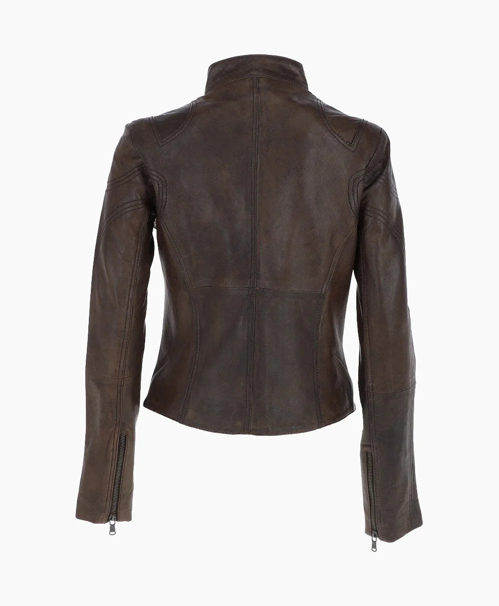 Leather Biker Jacket Chocolate Alton