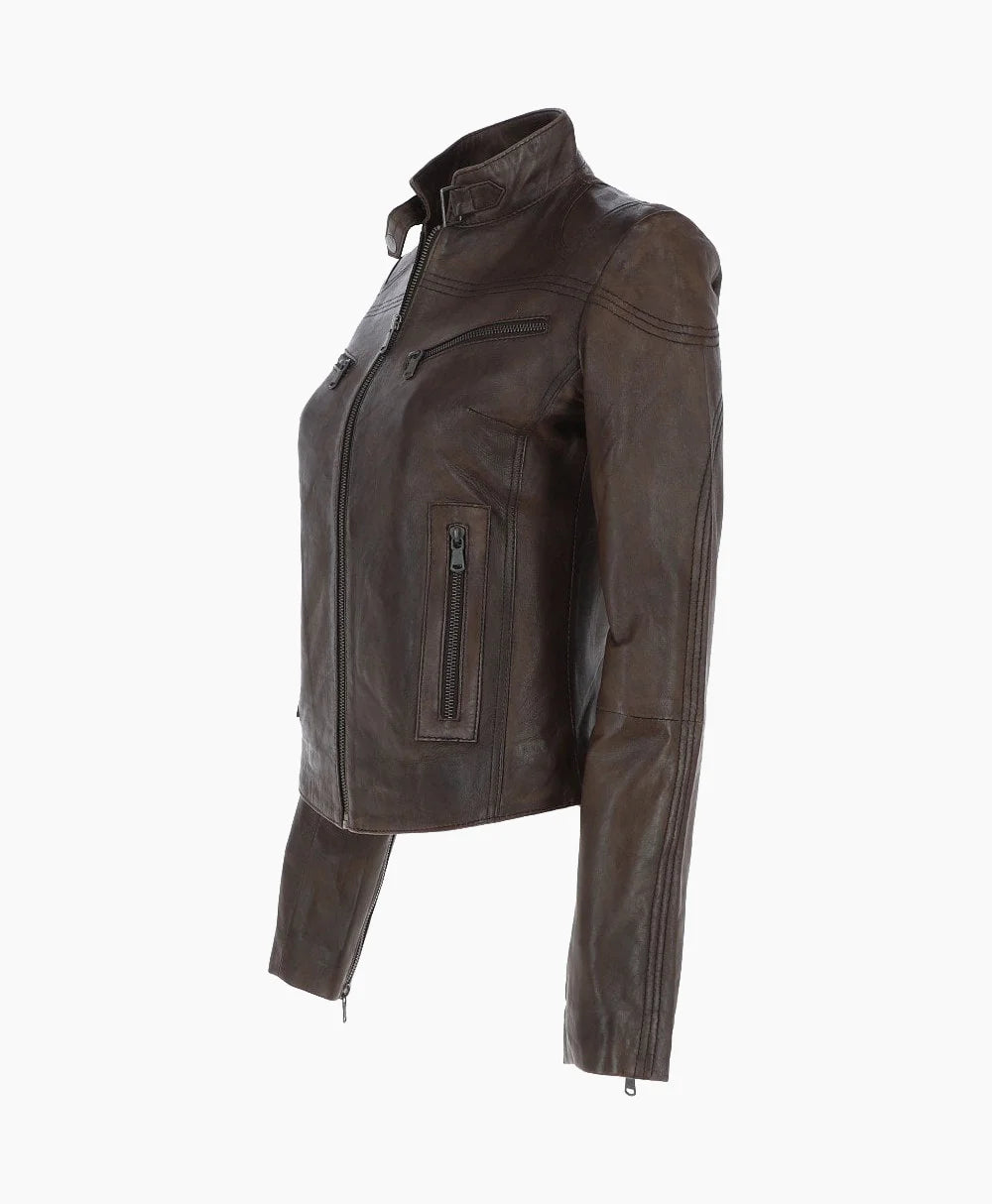Leather Biker Jacket Chocolate Alton