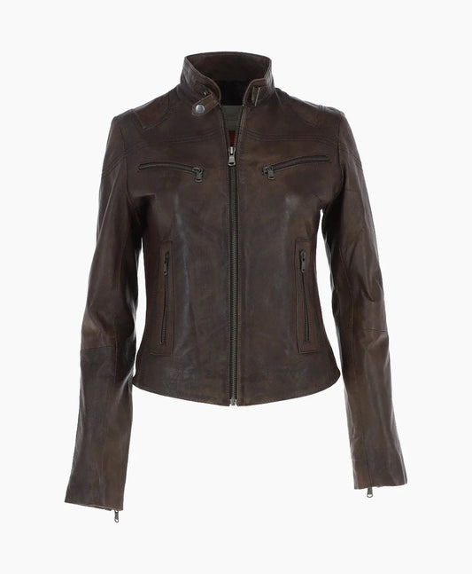 Leather Biker Jacket Chocolate Alton
