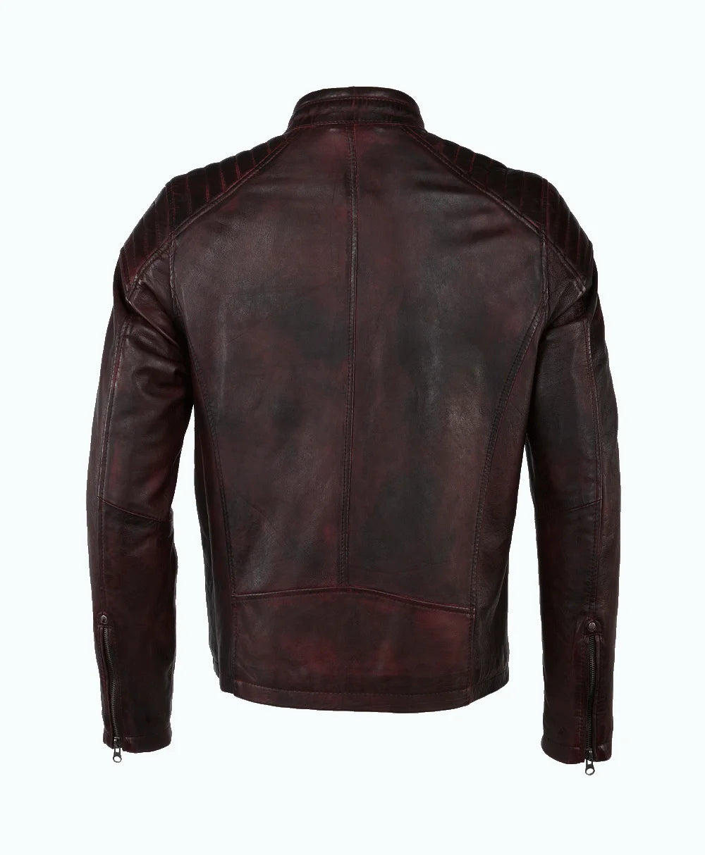 Leather Biker Jacket Claret Reno