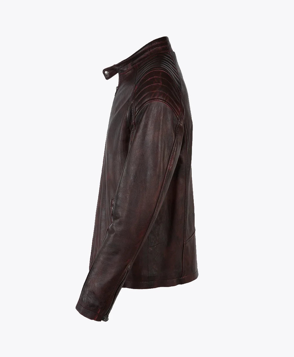 Leather Biker Jacket Claret Reno