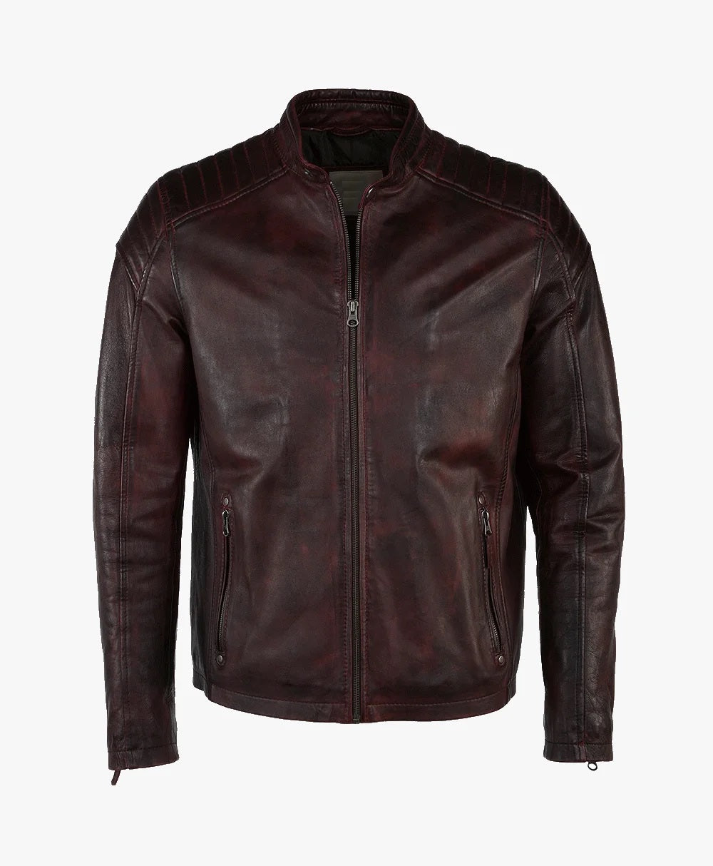 Leather Biker Jacket Claret Reno