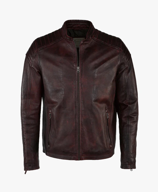 Leather Biker Jacket Claret Reno