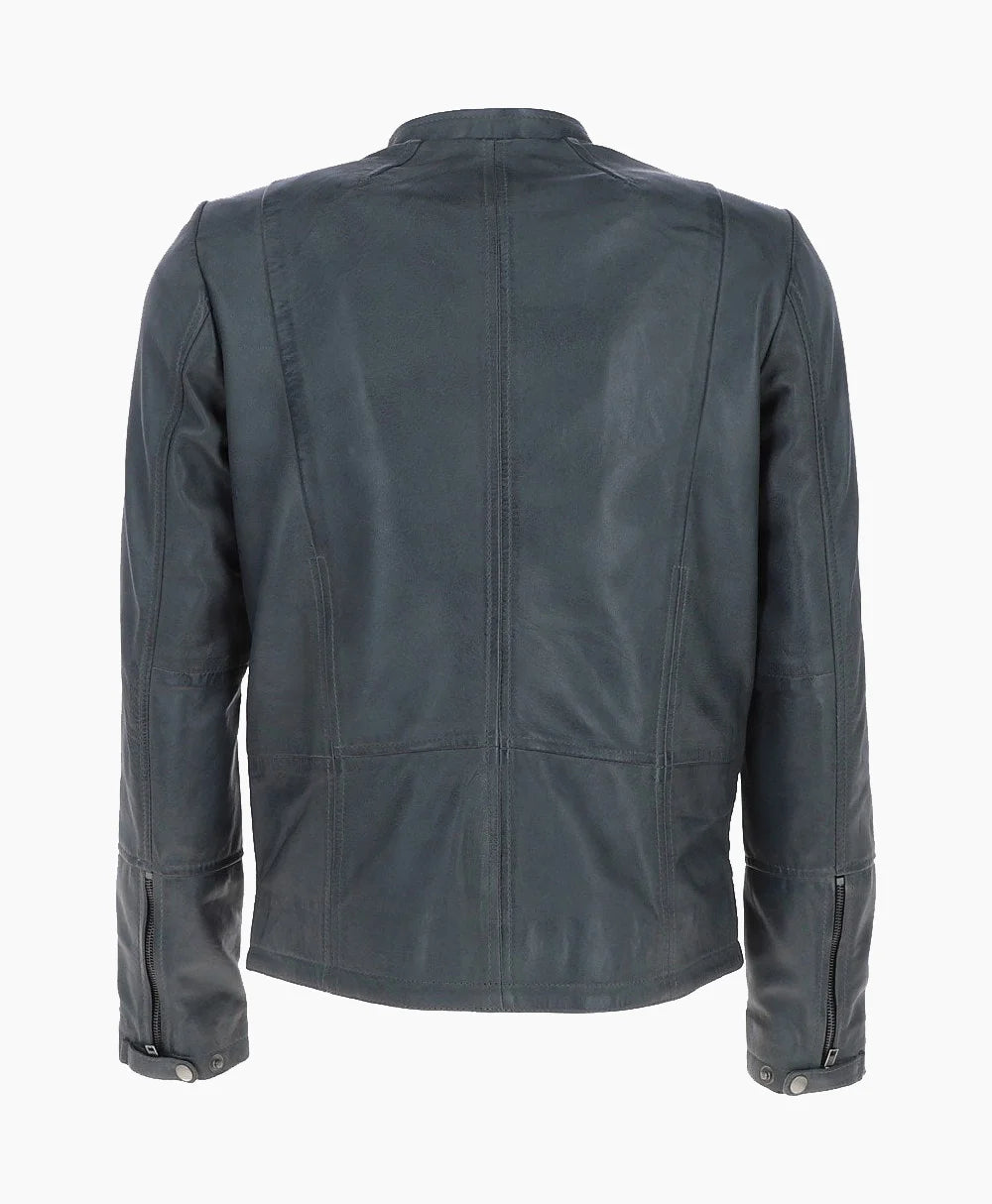 Leather Biker Jacket Gray Moreno