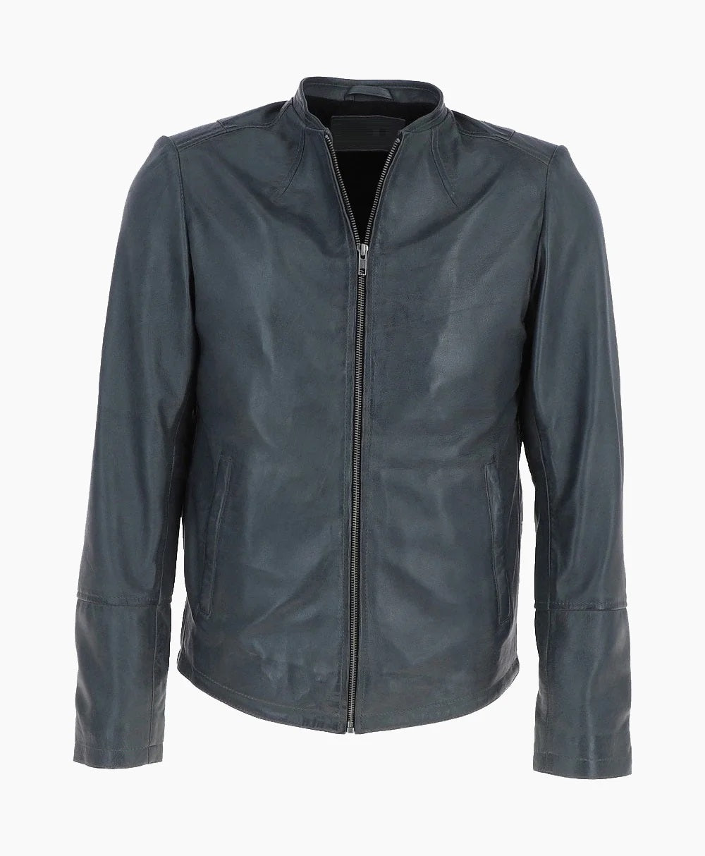 Leather Biker Jacket Gray Moreno