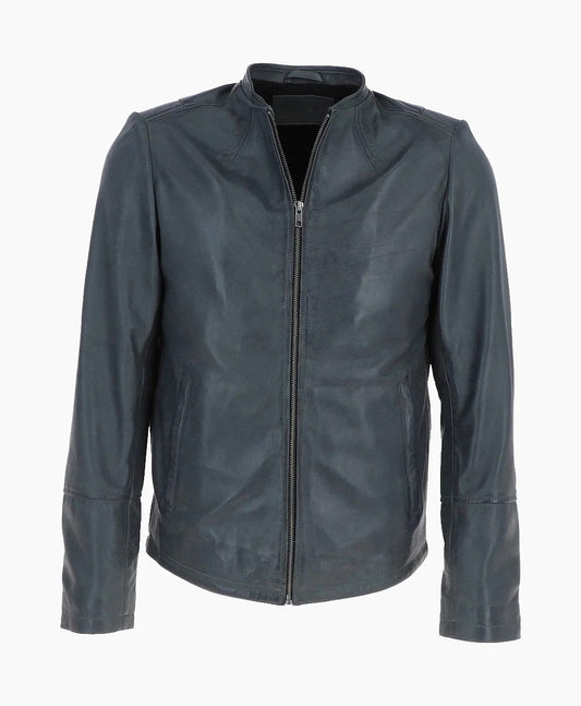 Leather Biker Jacket Gray Moreno