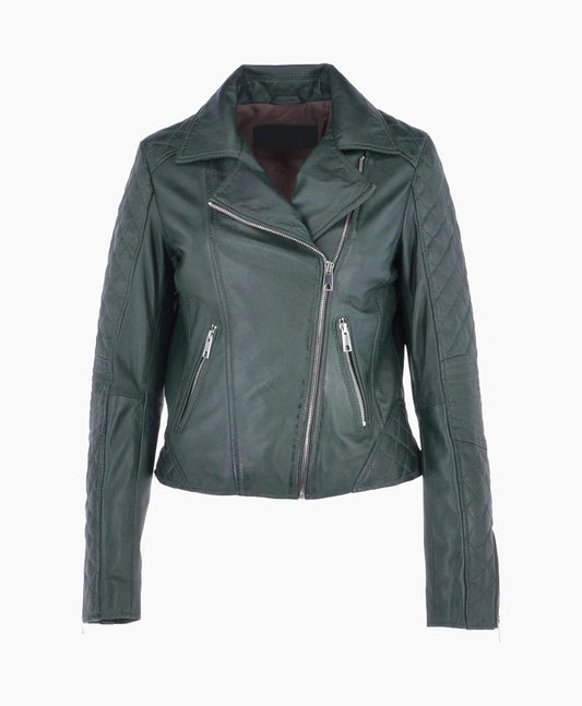 Leather Biker Jacket Green Modesto
