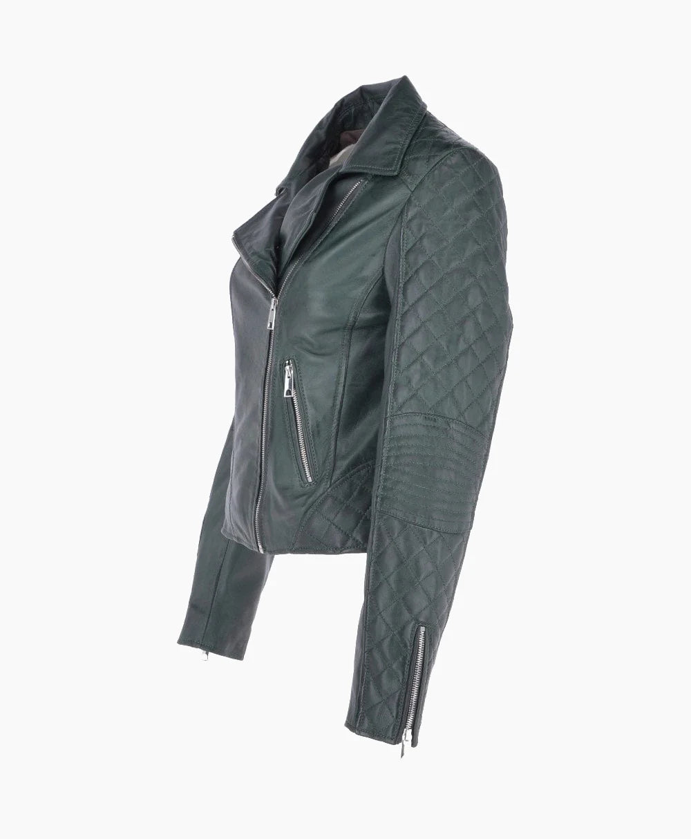 Leather Biker Jacket Green Modesto