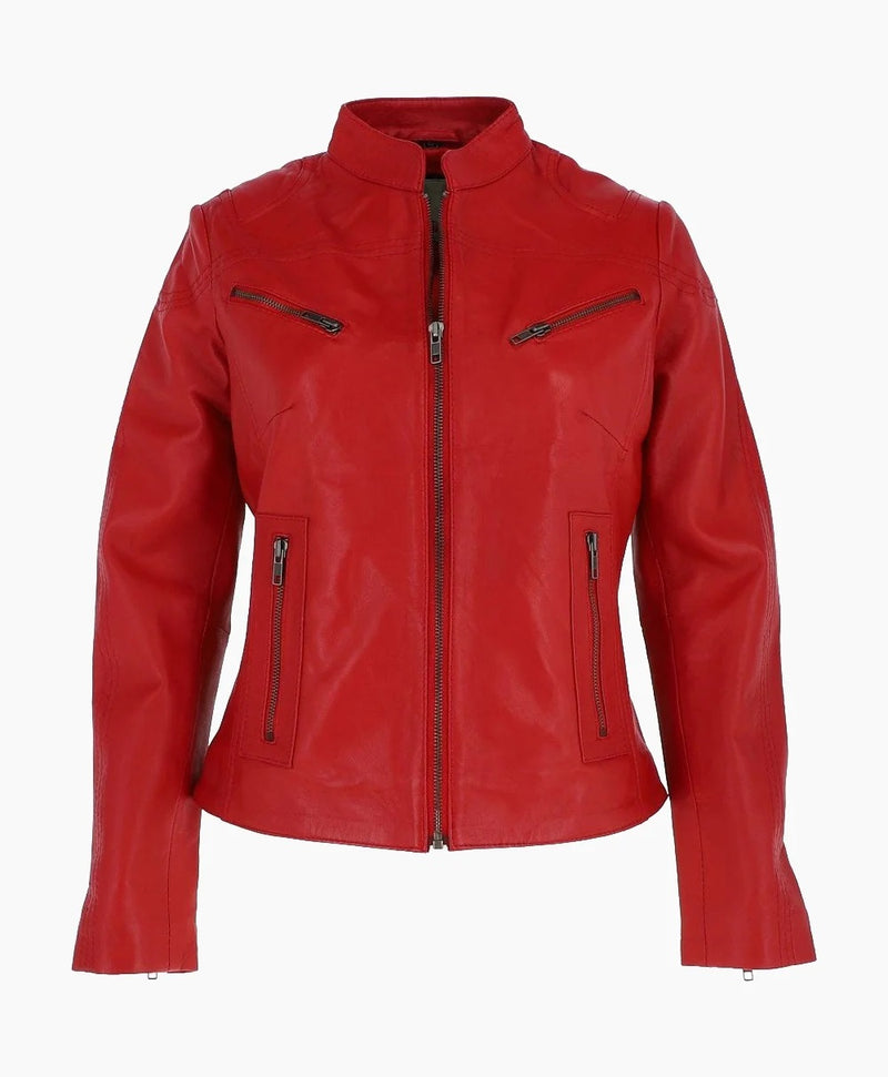 Leather Biker Jacket Red Derby