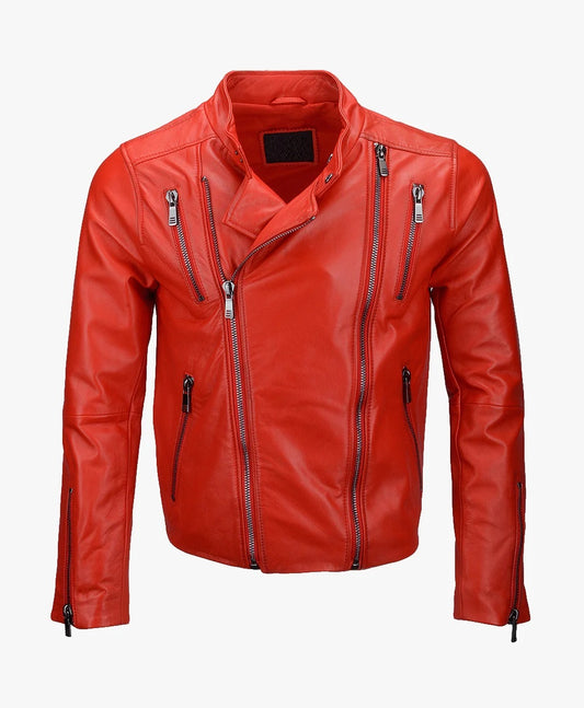 Leather Biker Jacket Red Irvine