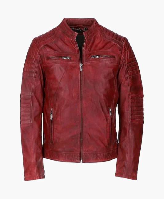 Leather Biker Jacket Red Jackson