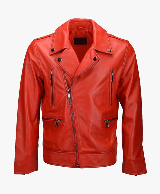 Leather Biker Jacket Red Pittsburgh
