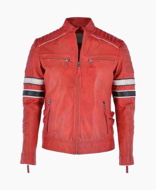 Leather Biker Jacket Red San Diego