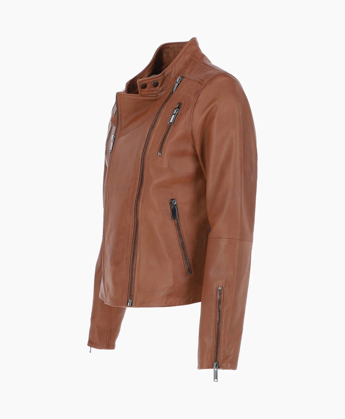 Leather Biker Jacket Tan Logan