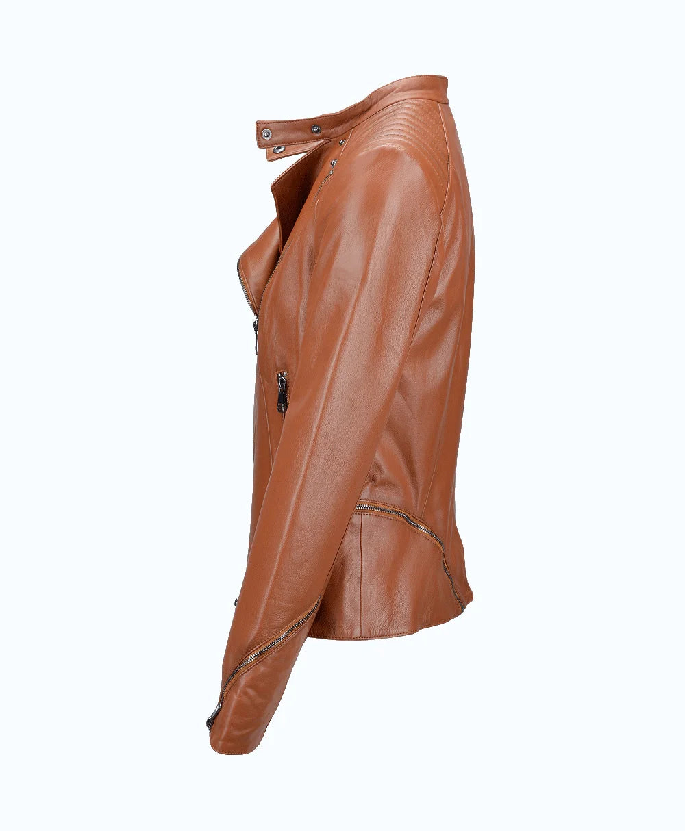 Leather Biker Jacket Tan Albany