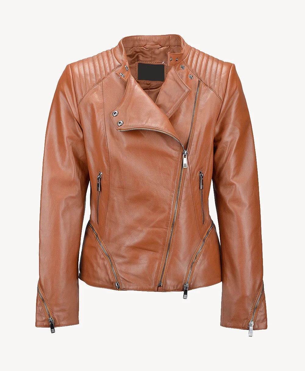 Leather Biker Jacket Tan Albany