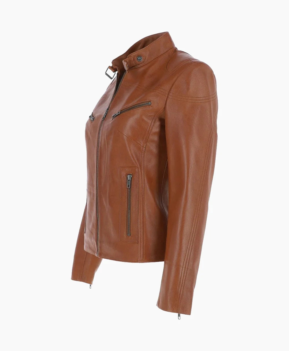 Leather Biker Jacket Tan Alton