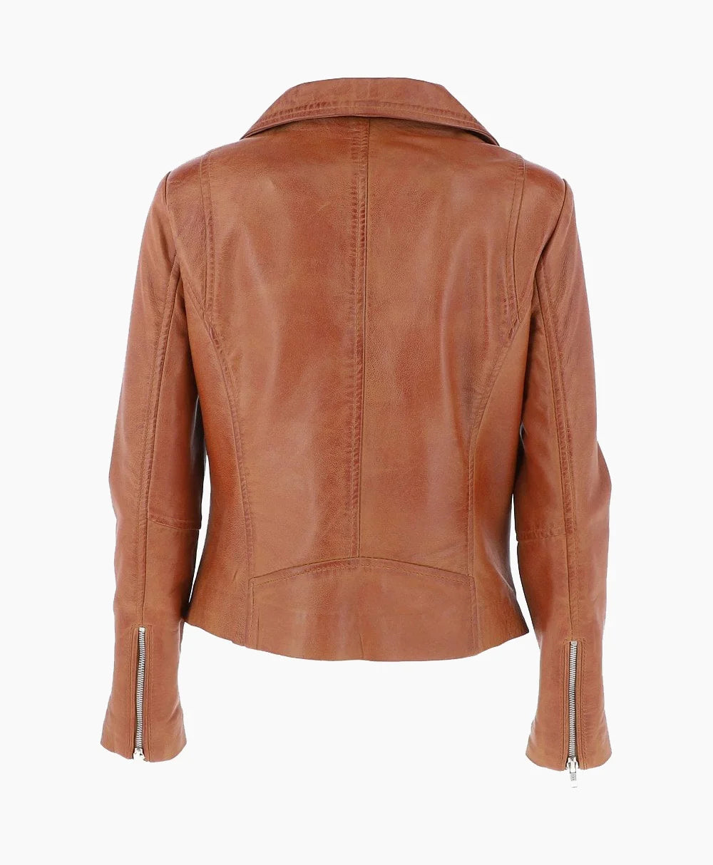 Leather Biker Jacket Tan Amsterdam