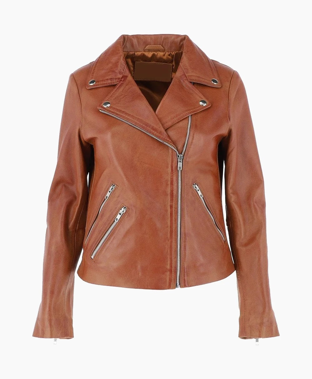 Leather Biker Jacket Tan Amsterdam