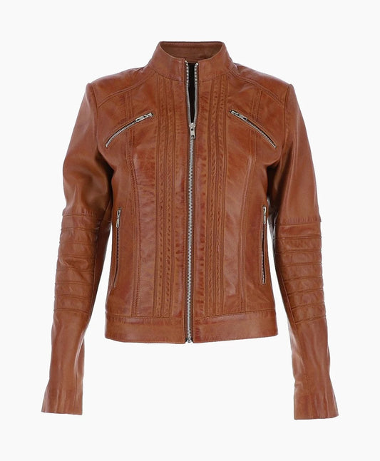 Leather Biker Jacket Tan Arcadia