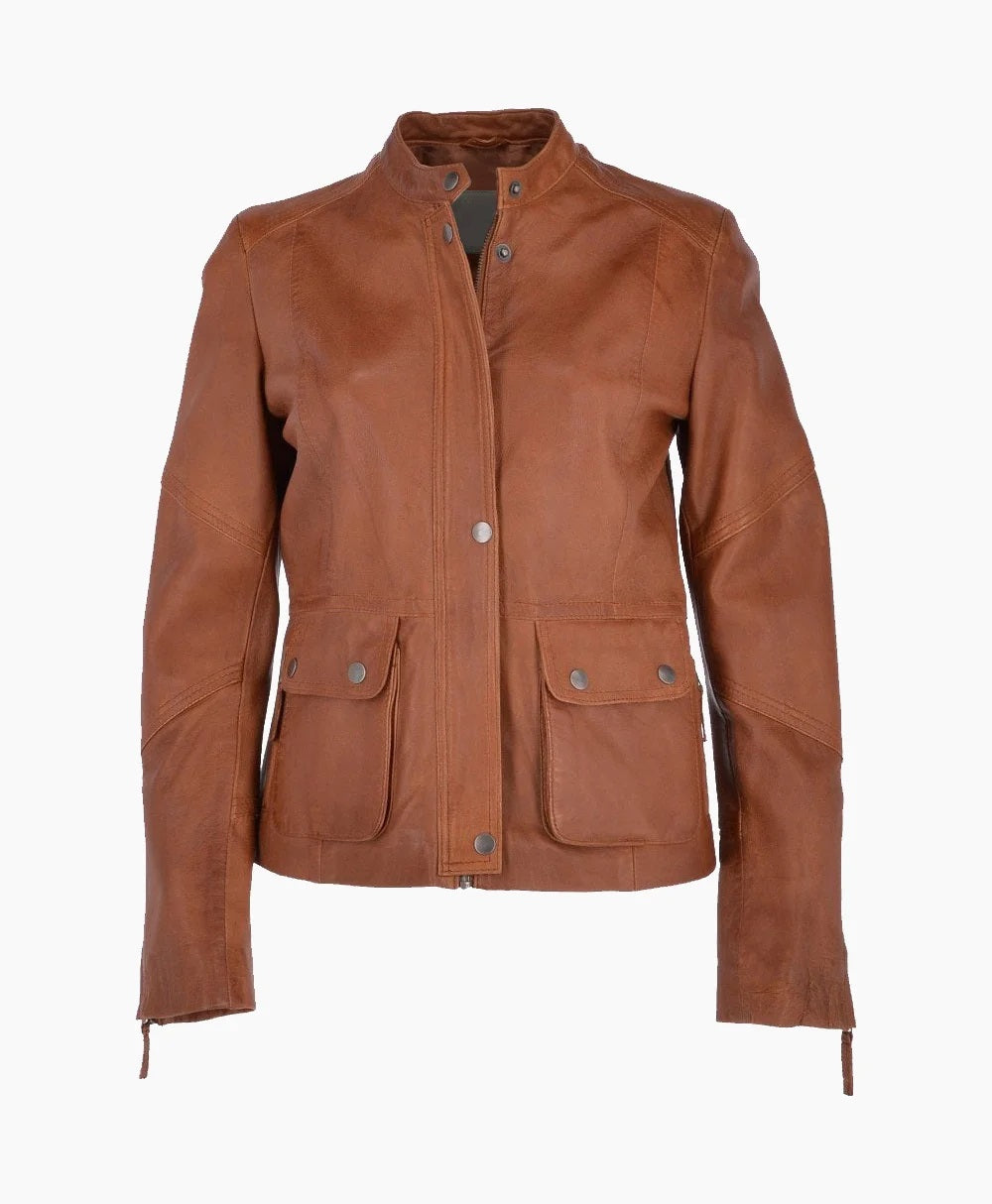 Leather Biker Jacket Tan Bedford