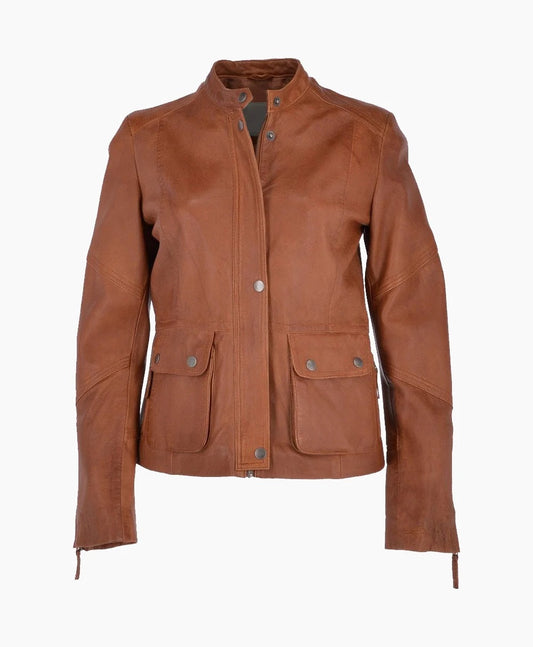 Leather Biker Jacket Tan Bedford