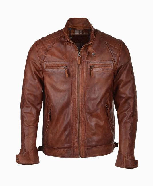 Leather Biker Jacket Tan Charlotte