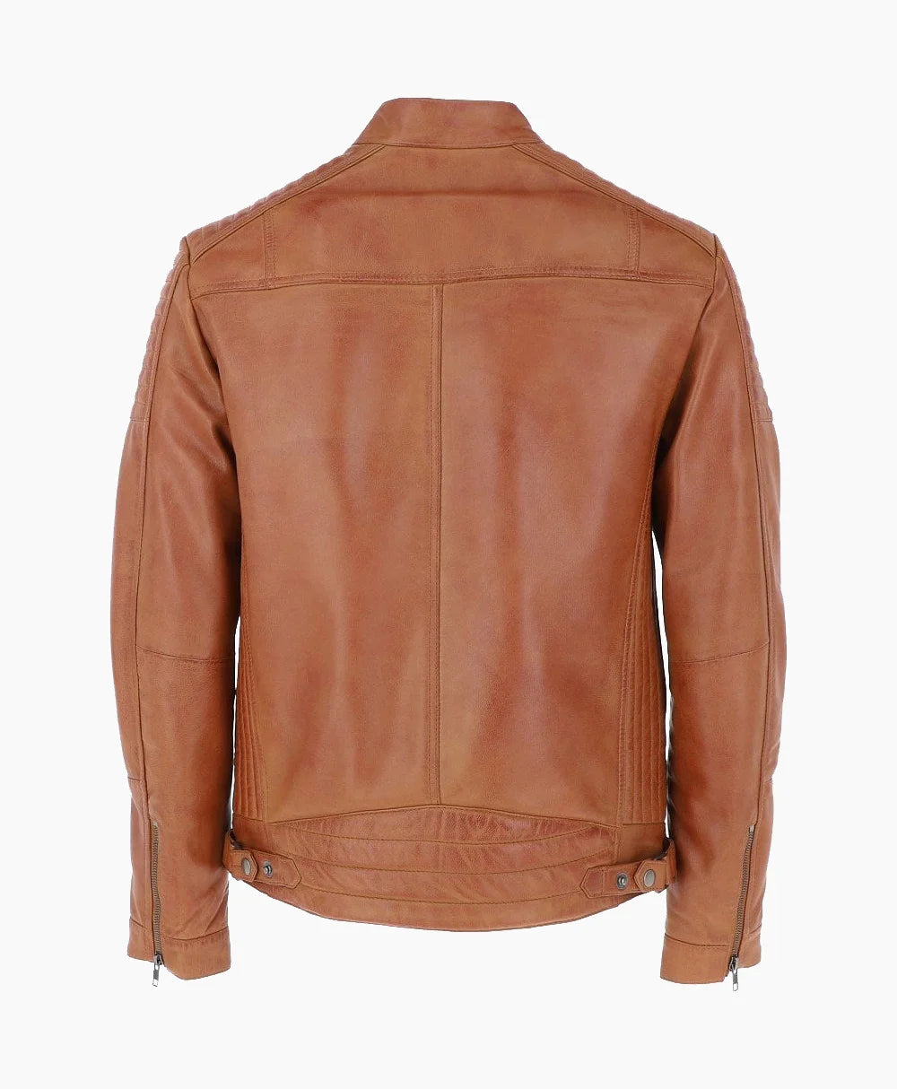 Leather Biker Jacket Tan Dallas