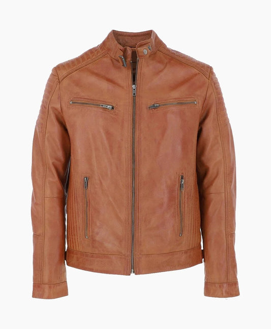 Leather Biker Jacket Tan Dallas
