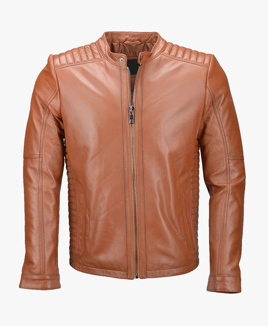 Leather Biker Jacket Tan Detroit