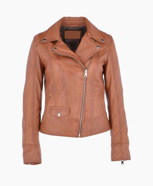Leather Biker Jacket Tan Florence