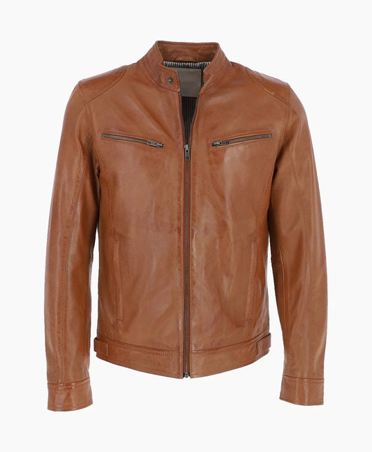 Leather Biker Jacket Tan Garland