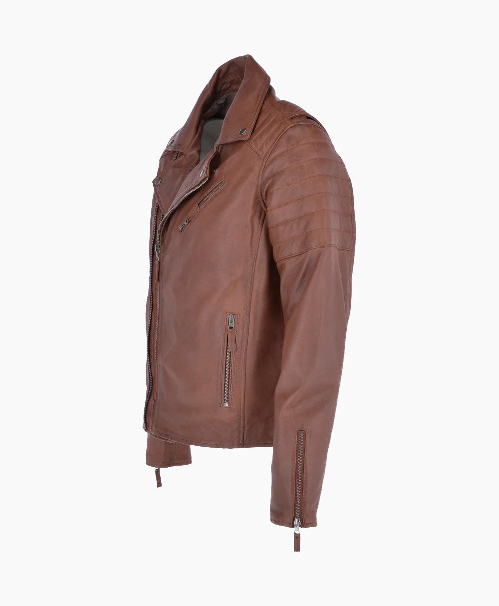 Leather Biker Jacket Tan Henderson