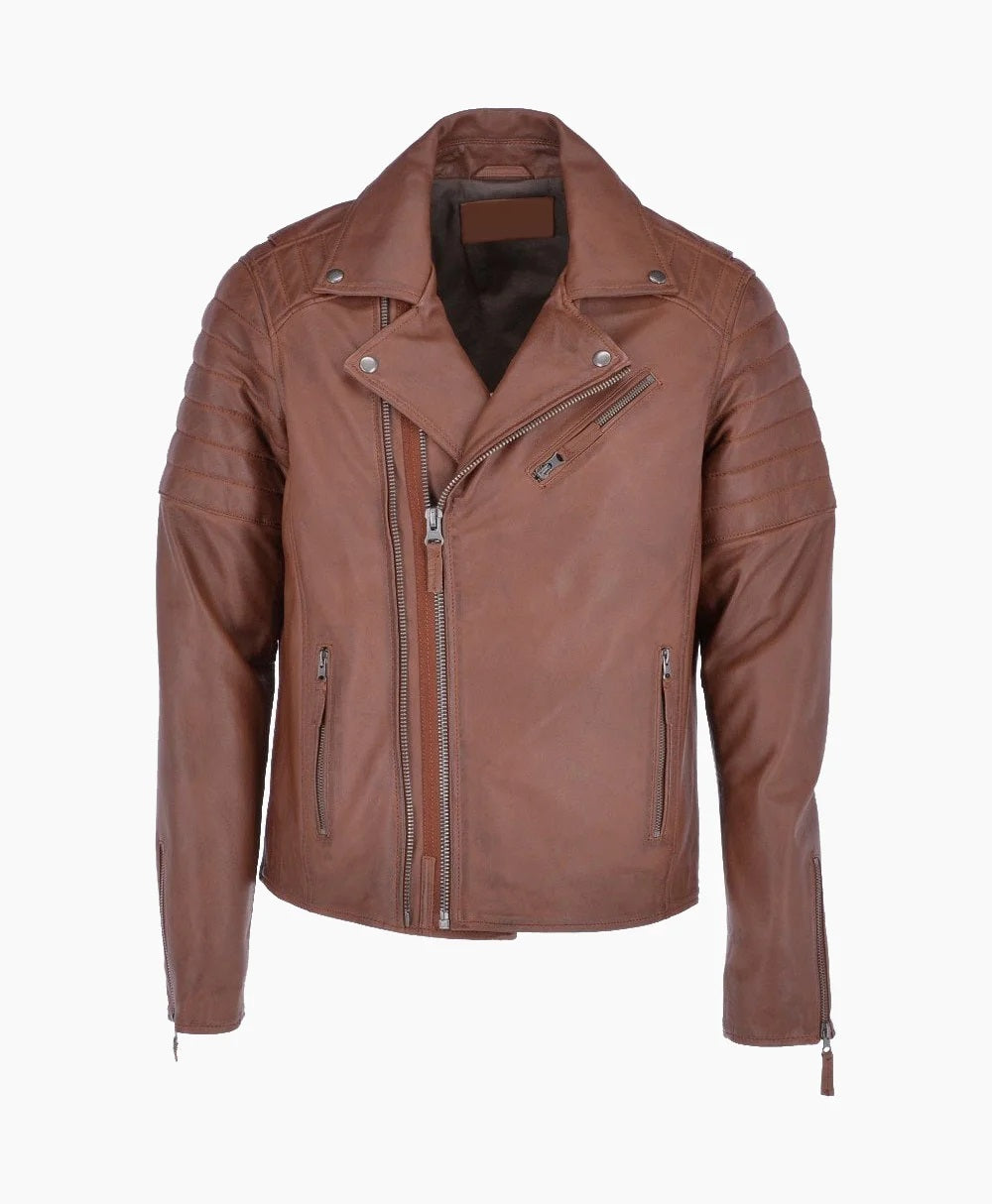 Leather Biker Jacket Tan Henderson