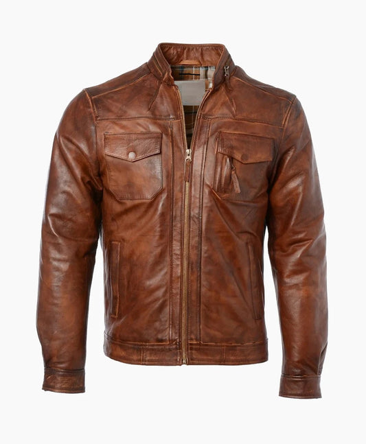 Leather Biker Jacket Tan Milwaukee