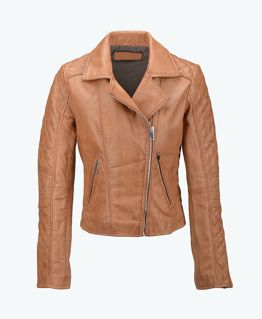 Leather Biker Jacket Tan Modesto