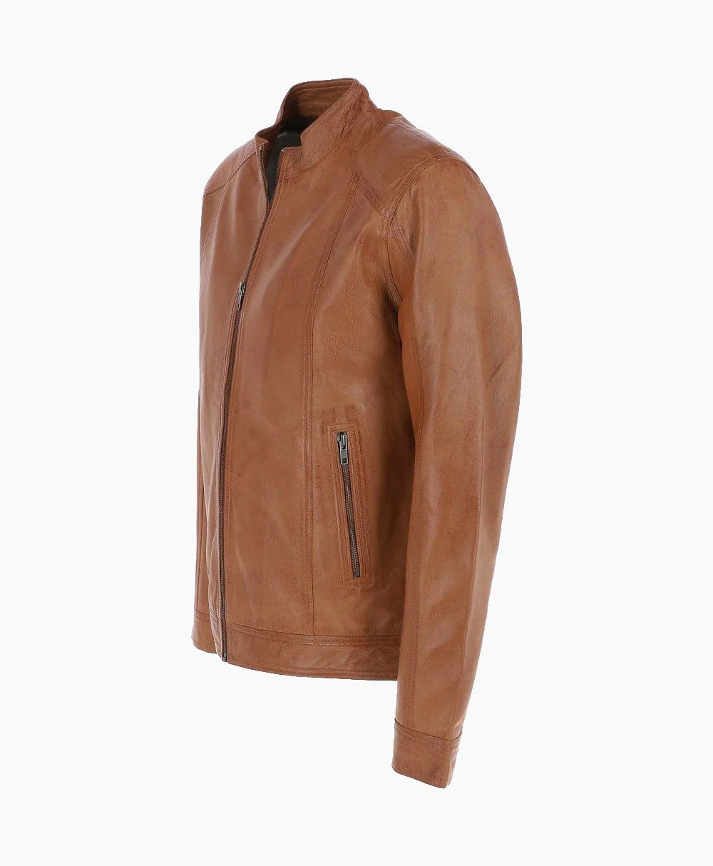 Leather Biker Jacket Tan Oakland